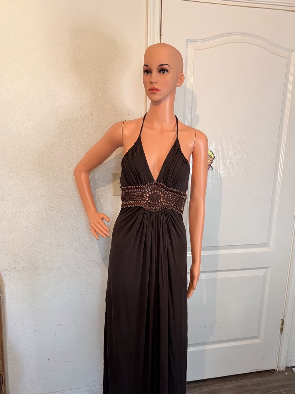 Style & Co. Dark Brown Strapless Halter Maxi Dress with Beaded Waistband